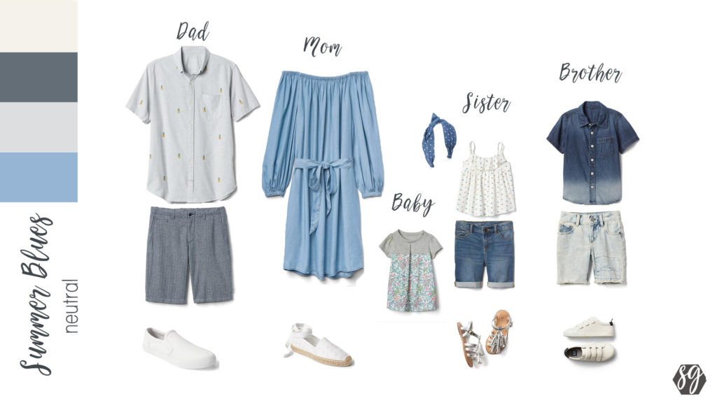 family portrait outfits, blue and grey