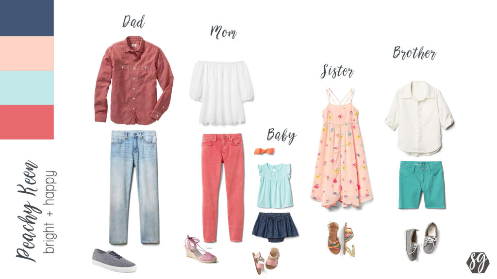 family portrait outfits, peach and blue