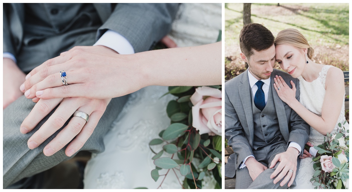 wedding rings, engagement band with sapphire center stone, wedding photography by Sandra Grunzinger Photography