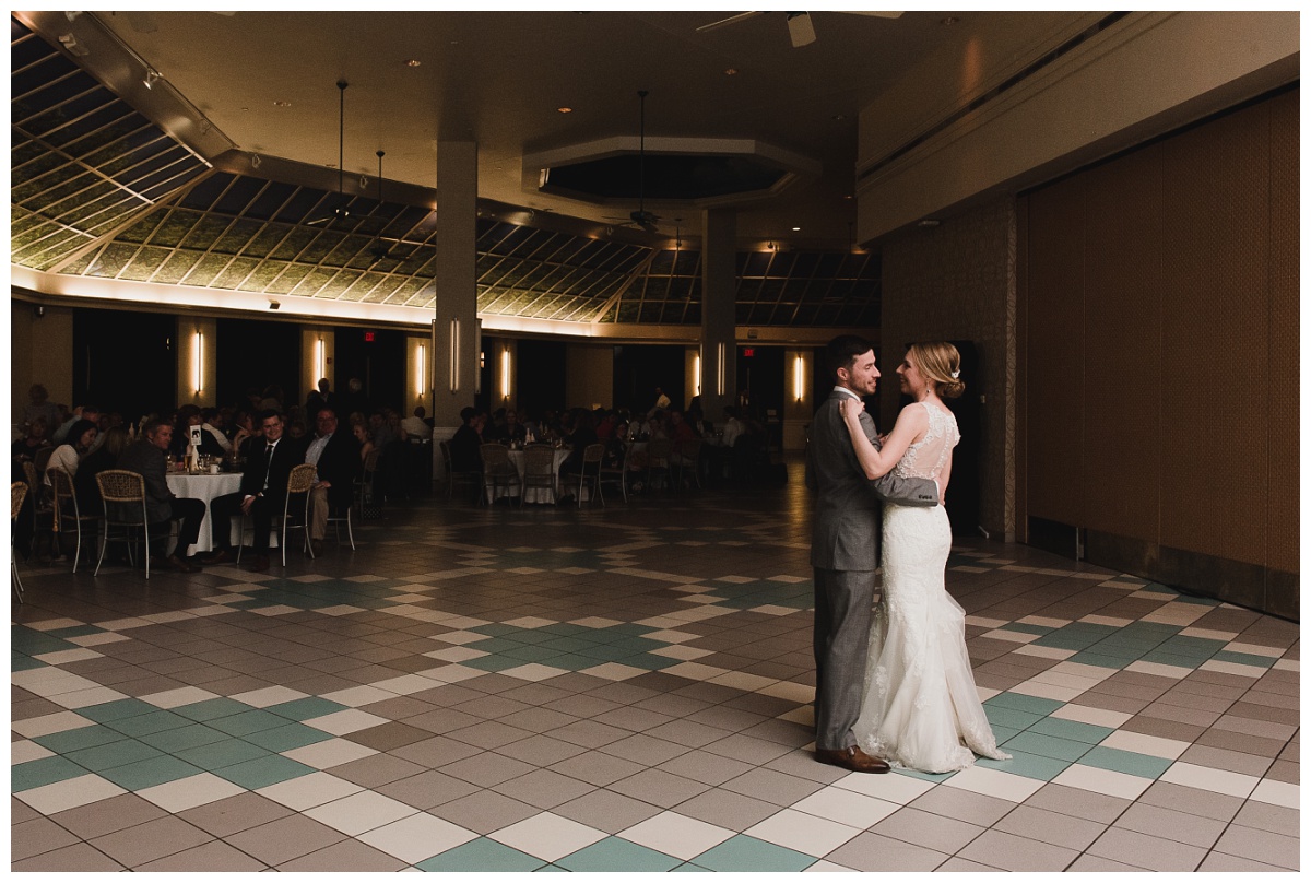 Bride and groom's first dance at the Lakeside Cafe in the St. Louis Zoo, wedding photography by Sandra Grunzinger Photography